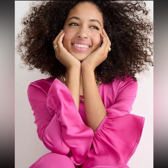 NWT J Crew BM976 Women S Tall Winter Garden Ruffle Sleeve Top Soft Azalea Pink - Picture 1 of 7